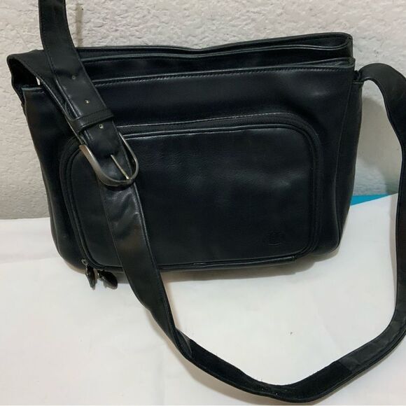 Black SAS Leather Shoulder Bag Made in the USA Multi Pocket - Picture 2 of 12